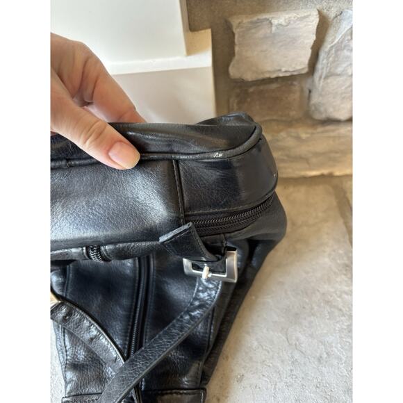 Tignanello Leather Sling Backpack Black Pocket Travel Minimal Festival - Picture 9 of 10